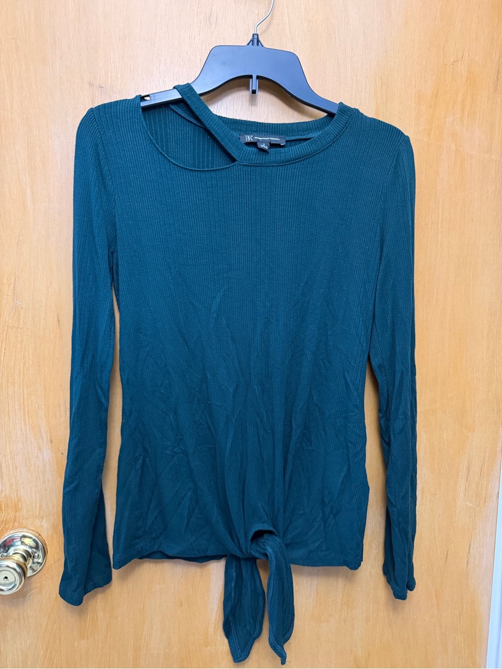 INC International Concepts Teal Long-Sleeve Tie-Front Top